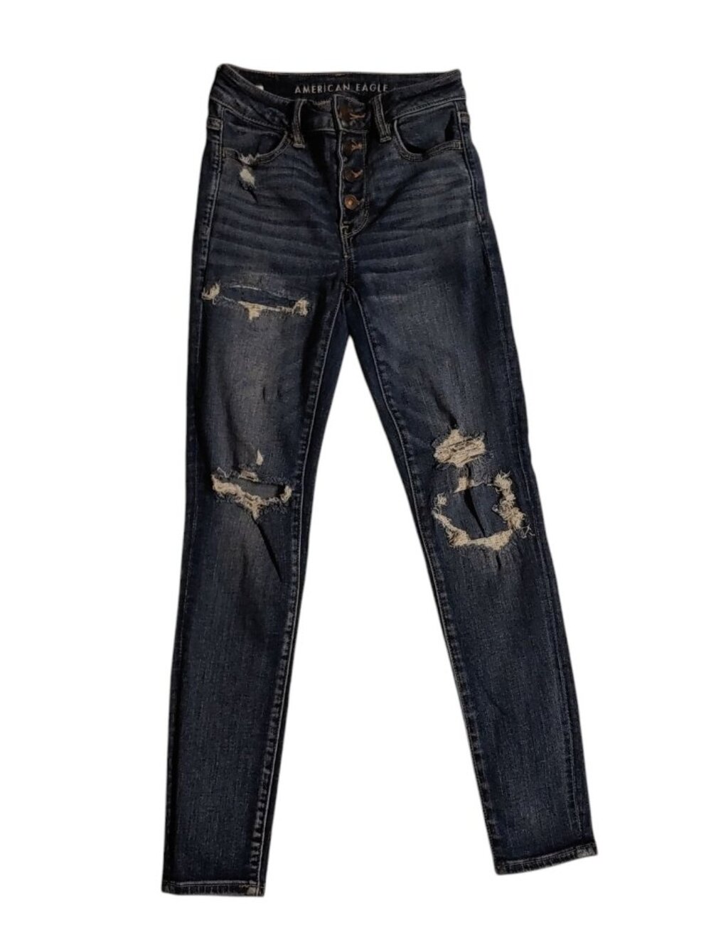 American Eagle Womens Size 0 Short High Rise Jegging Dark Wash Distressed Jeans